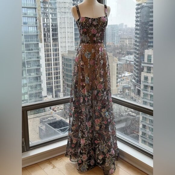🆕 BRONX & BANCO 🧿 NWOT Midnight Embroidered Floral & Pearl Gown, Sz XS US 2 - Picture 11 of 15